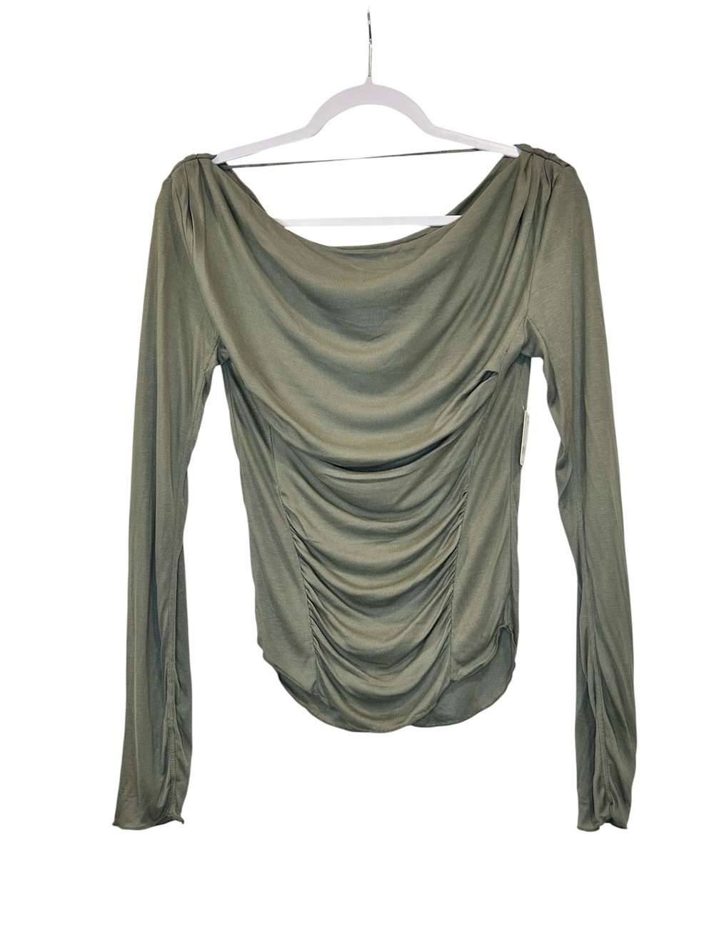Free People Long-Sleeve Ruched Top - Olive Size XS